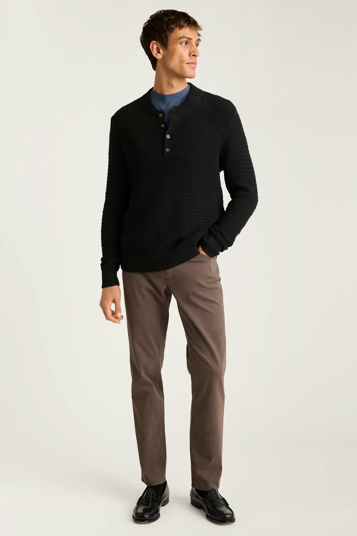 Cotton Cashmere Henley Sweater / Bonobos For Sale